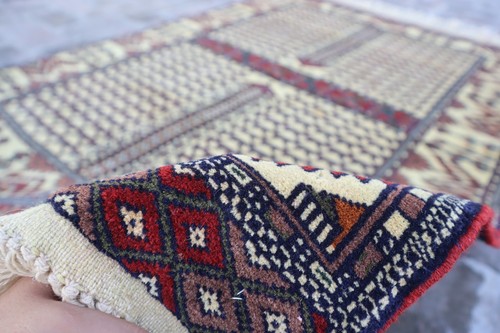 4'1x5'5 ft Vintage Afghan Handmade Beige Parda design Rug- Soft Pile Antique Rug - Picture 13 of 15