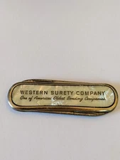 VINTAGE Ambassador Western Surety Bond Marble Handle Ad POCKET KNIFE C6