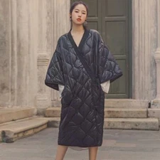 Women Kimono Straps Seven-point Sleeves Coat Down Cotton Night Gown Loose Jacket