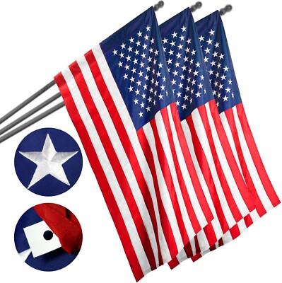 NEW G128 USA Flag 3-Pack 2x3 FT, American Pole Sleeve Embroidered Polyester