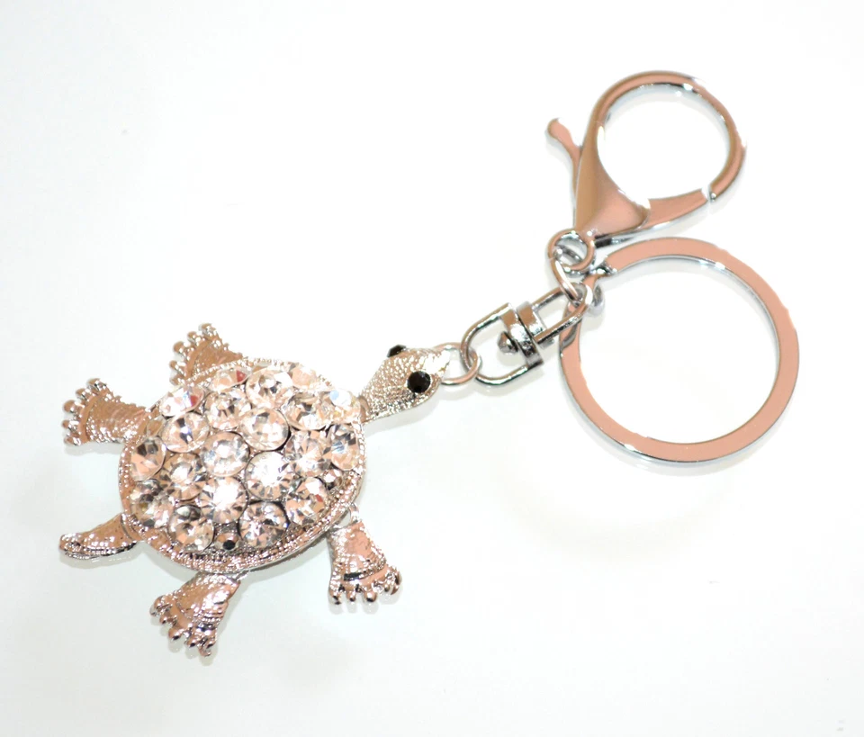 Portachiavi ciodolo donna argento tartaruga strass cristalli regalo UA4 - Immagine 3 di 3