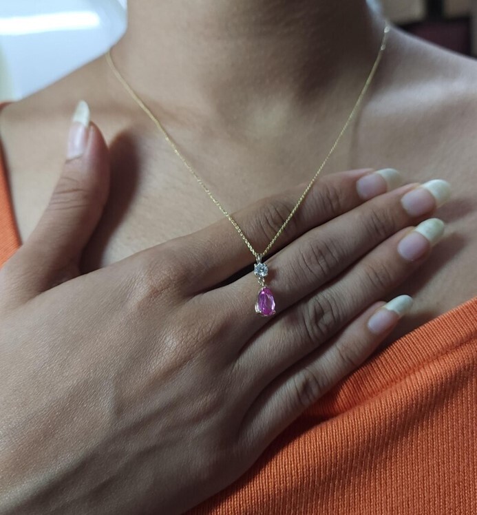 14Kt Gold Pink Sapphire Teardrop & Lab Grown Diamond Pendant eBay
