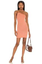 ENZA COSTA Silk Rib Asymmetrical Mini Dress Peach Beige S 1 215 C1