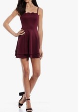 Xtraordinary Scalloped Square Neck Double Hem Fit and Flace Dress Size Small Red