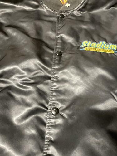 Vintage Bomber Jacket Mens XL Black Snap Satin Made In The USA Sports Club - Picture 4 of 16