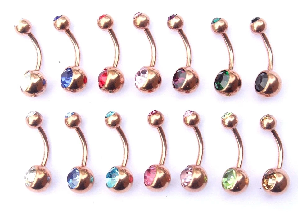 1 pieza/7 pieza ORO ROSA Doble Gema Ombligo Anillo Barra Color Cuerpo Piercing A Granel Foto 2 de 3