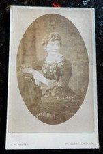 London Victorian Cabinet Card Lady Floral Dress J. R. Walker Artist Islington