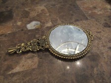 Vintage Very Ornate Raised Floral Vine Brass Hand Held Vanity Mirror