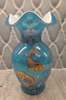 Fenton Turqouise Vase Koi Fish & Seahorse Designer Showcase 22 k Gold
