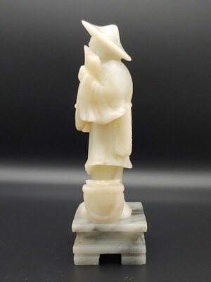 寿山石雕像白芙蓉藕尖白丰收渔翁Chinese Shoushan White Furong Stone