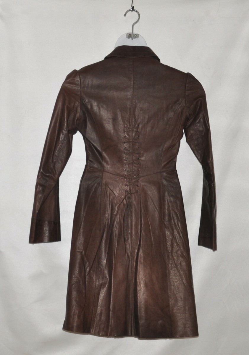 Ching Collection Button Front Leather Jacket Size 3 Brown | eBay