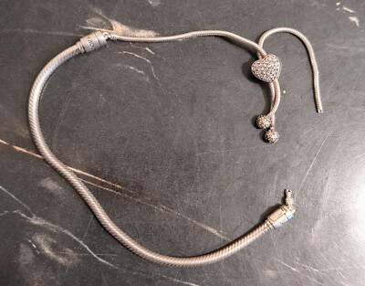 PANDORA Moments Pave Heart Clasp Snake Chain Slider Bracelet
