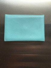 HERMES Calvi Card Case Turquoise Blue Leather Card Holder Pre-owned