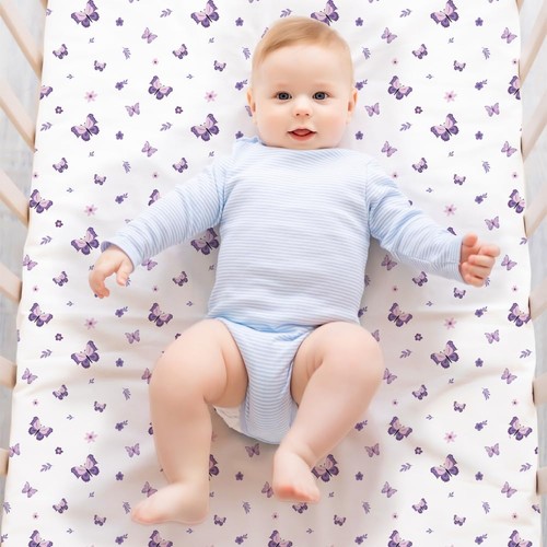 Confezione 4 Lenzuola Lettino Culla Farfalla Per Bambina Viola Culla Fitte per... - Foto 2 di 7