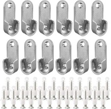 Oval Closet Rod End Supports W/ Mounting Screws 15 x 30mm Rods 12 Pack