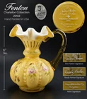 Fenton 2002 Charleton Collection 6” Hand Painted Yellow Ewer Vase. Signed Boxed