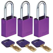 Brady Alu-Prp-38St-Ka3pk Lockout Padlock, Keyed Alike, Aluminum, Purple, 1 1/2