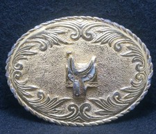 XA25117 VERY COOL VINTAGE 1970s  HORSE SADDLE  WESTERN ANIMAL MENS BELT BUCKLE