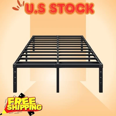 18" Full Metal Bed Frame, Sturdy Platform, No Box Spring, Heavy Duty, Black