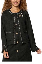 G by Giuliana Women's Knit Tweed Cropped Blazer Black