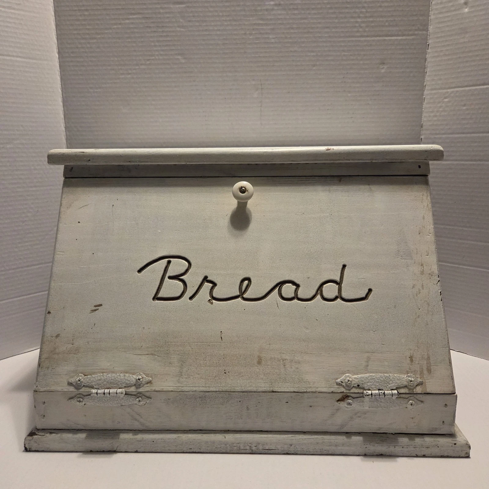 Vtg Farmhouse Wooden Bread Box Double Tiered Carved Rustic Countertop 18x11x12