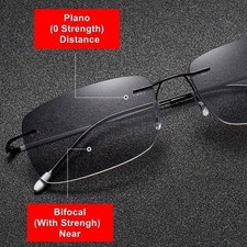 Bifocal Rimless Reading Glasses Anti Blue Light Far Near Sunglasses 1.0 4.0