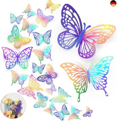 3D Schmetterlinge Deko, MXTIMWAN 48pcs Bunter Laser Schmetterling Deko, Spiegel