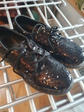 Dr Martens 1461 Black Silver Reversible Sequin Lace up Shoes Size UK 6 UNWORN