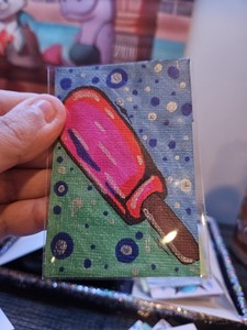 ACEO Original Canvas Painting Summer Treat Popsicle Signed Prismpone popart art 