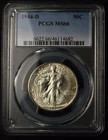 1944-D 50C WALKING LIBERTY HALF DOLLAR DENVER MINT COIN PCGS MS66