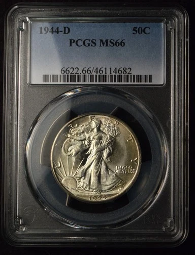 1944-D 50C WALKING LIBERTY HALF DOLLAR DENVER MINT COIN PCGS MS66