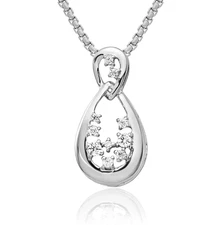14K Solid White Gold Diamond Teardrop Necklace