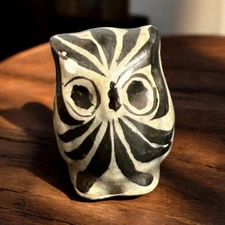 Mexican Tonala Owl Hand Painted Pottery Bird Folk Art Miniature W 1½-1¼"