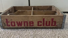 Vintage Towne Club Beverages Soda Pop Wooden Carrier Crate Case