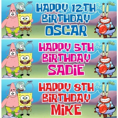 ARTISIGN CRAFTS 2 Personalised Sponge Bob Birthday Banners Childrens Party Decorations