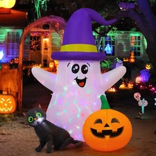 5 FT Halloween Inflatables Ghost Outdoor Decorations Blow Up Yard Cute Wizard...
