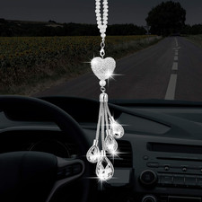 Bling Heart Car Charms Car Accessories for Women Christmas Crystal Rear View Mir