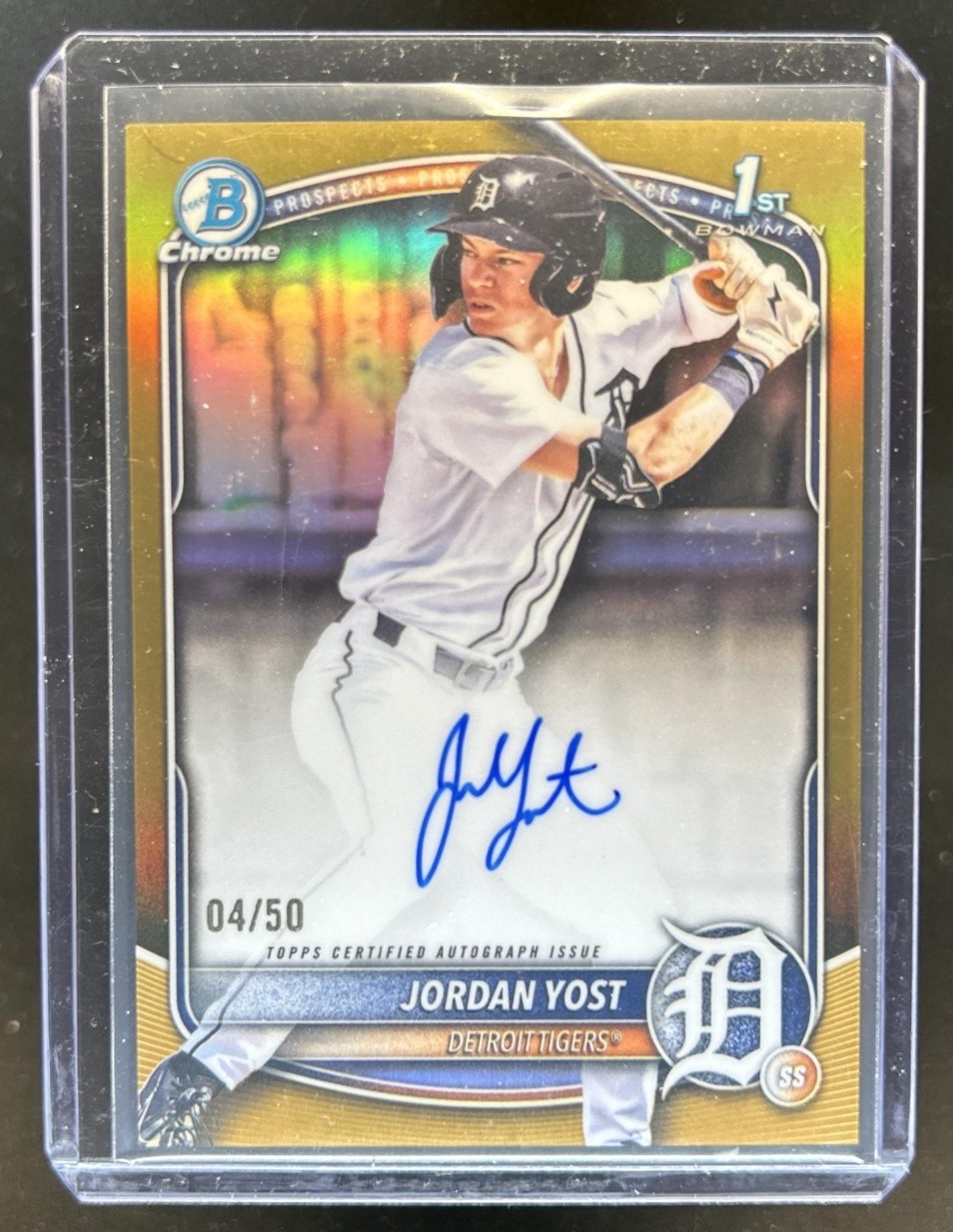 2025 Bowman Draft Jordan Yost Chrome Auto Gold Refractor 1st #/50 Tigers