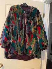 LOGO by Lori Goldstein Reversible Faux Fur & Quilted Coat, Size Med, Multi-color