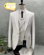 1-Button, 3-Piece Slim Fit, White Tuxedo With White Shawl Lapel