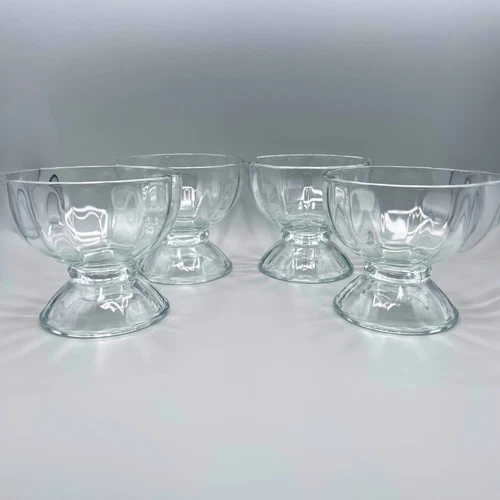 Anchor Hocking Ribbed Glass Dessert Cups Set of 4 – Sundae Bowls – VTG 1990s Rep