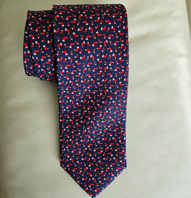 TOMMY HILFIGER Navy Blue Red Christmas Tumbling Stockings Silk Tie