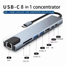 USB-C 8-in-1 Hub 4K HDMI RJ45 SD TF PD Fast Charge Adapter for MacBook