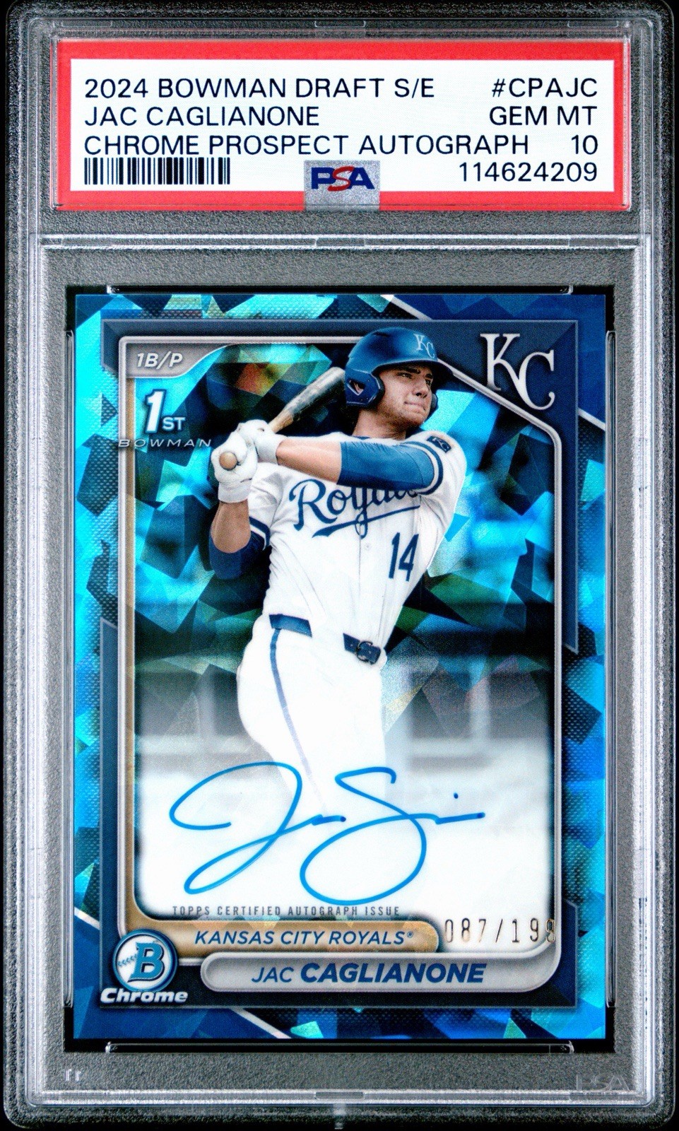 2024 Bowman Draft Sapphire Jac Caglianone Chrome Prospect Auto #/199 PSA 10
