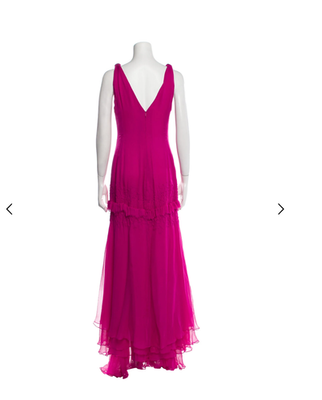 bergdorf goodman long evening dresses Bergdorf Goodman Silk Chiffon Grecian Goddess Gown, Wedding or Formal  Evening Dress, Beaded & Jeweled Silver Metallic, Sleeveless, Trained