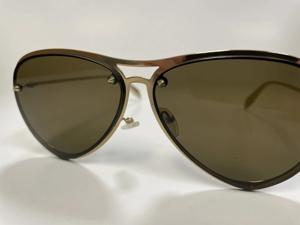 Auténticas gafas de sol Alexander McQueen 0102S 004 de metal dorado de moda lentes marrones Foto 3 de 4