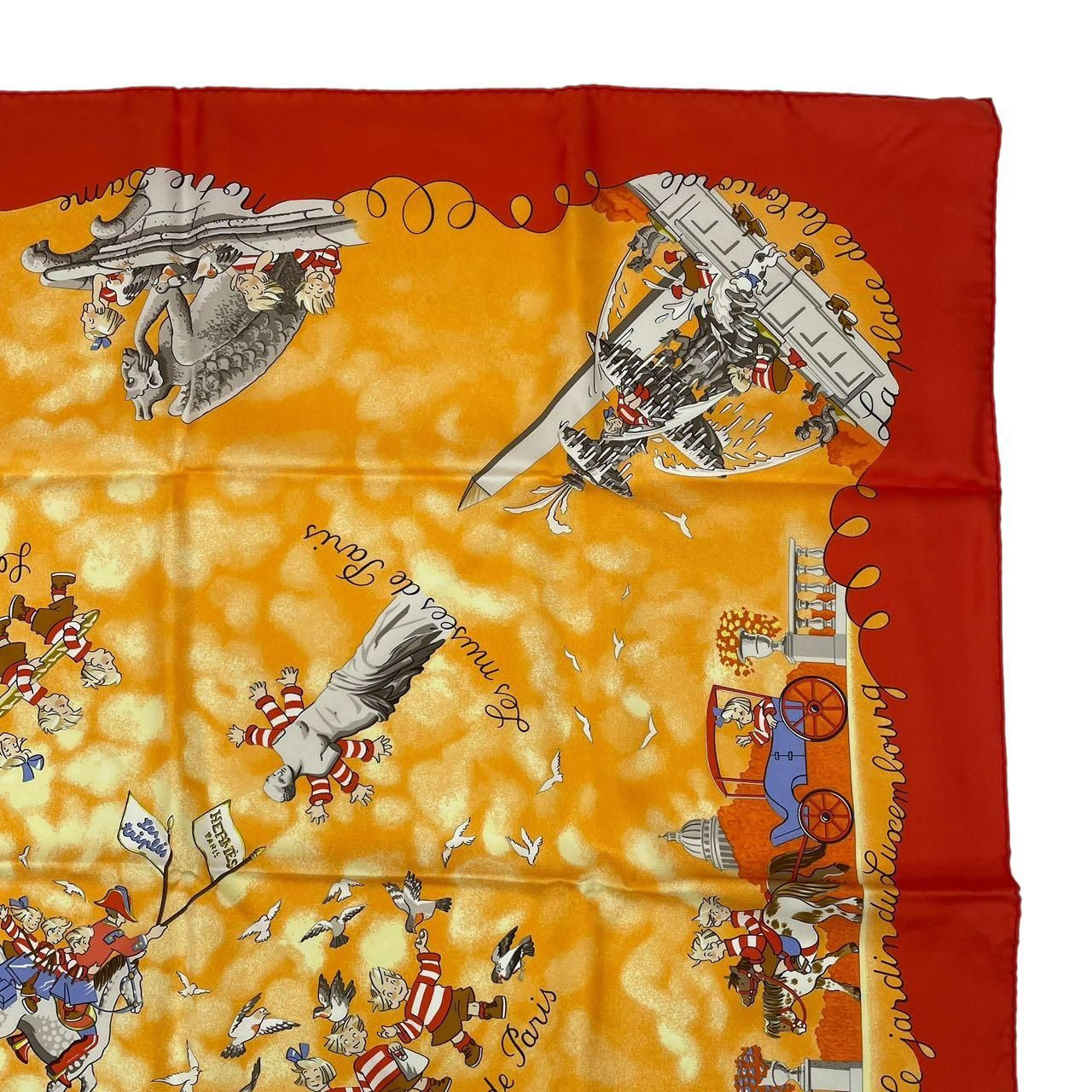 [Rank SA] HERMES Carre 90 "TRIPLES DE PARIS" 100percent Silk Scarf Red Japan image 3
