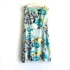 J. CREW 100% Silk Dress sz 12 Floral Sheath Teal White Fully Lined Garden Party