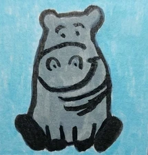 Whimsical hippopotamus Painting  – 12x12 Hippo Original Impressionist Canvas GAT