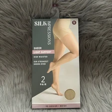 Silk Impressions Light Support Sheer Tights Womens Size Small Beige High Waisted